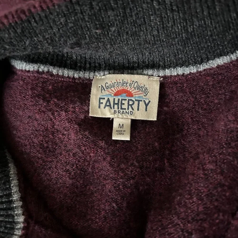 Faherty Mountain Quarter Zip Sweater Claret Heather Size Medium - Picture 5 of 6